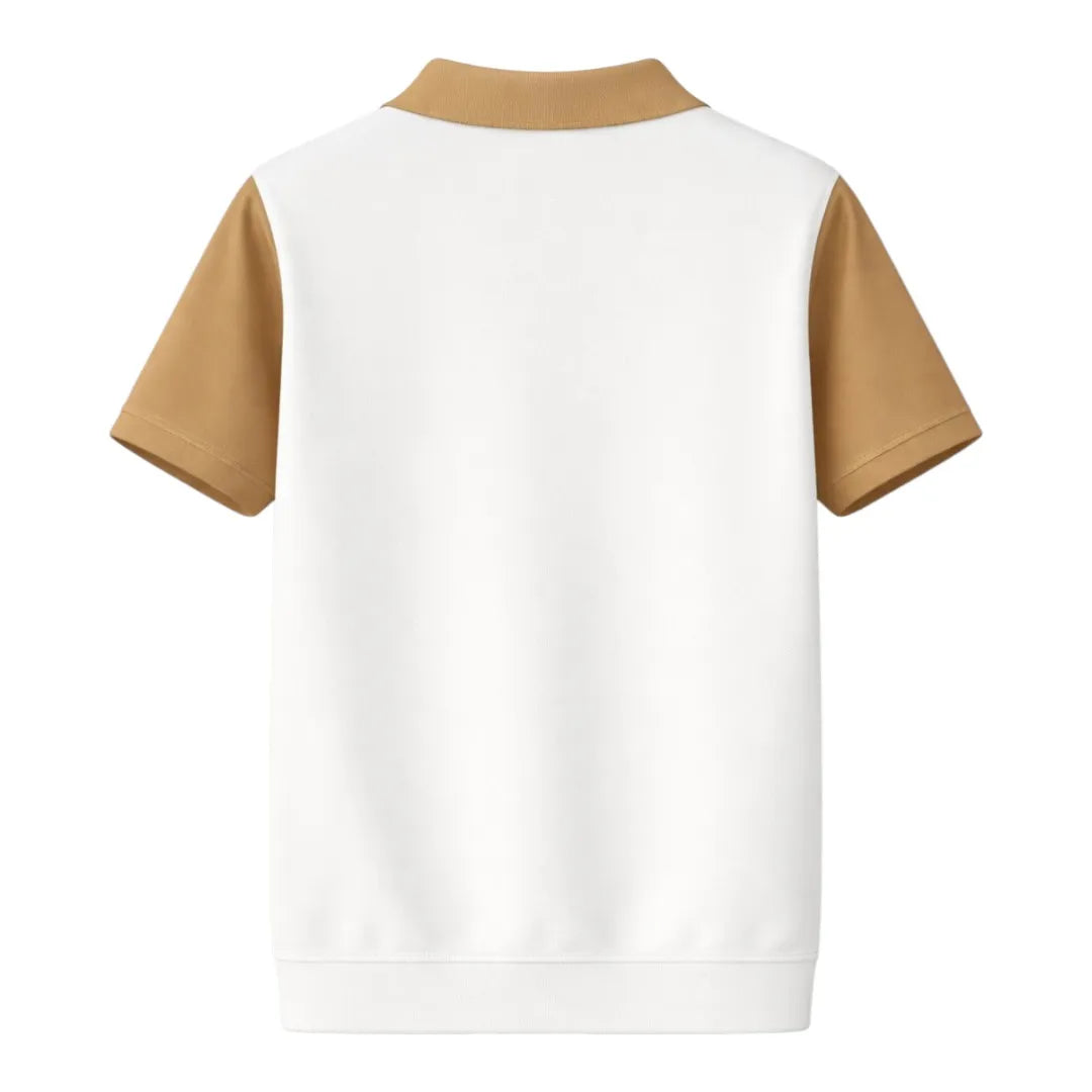 Darex Men’s Two-Tone Collared T-Shirt – White & Mustard, Regular Fit (M)