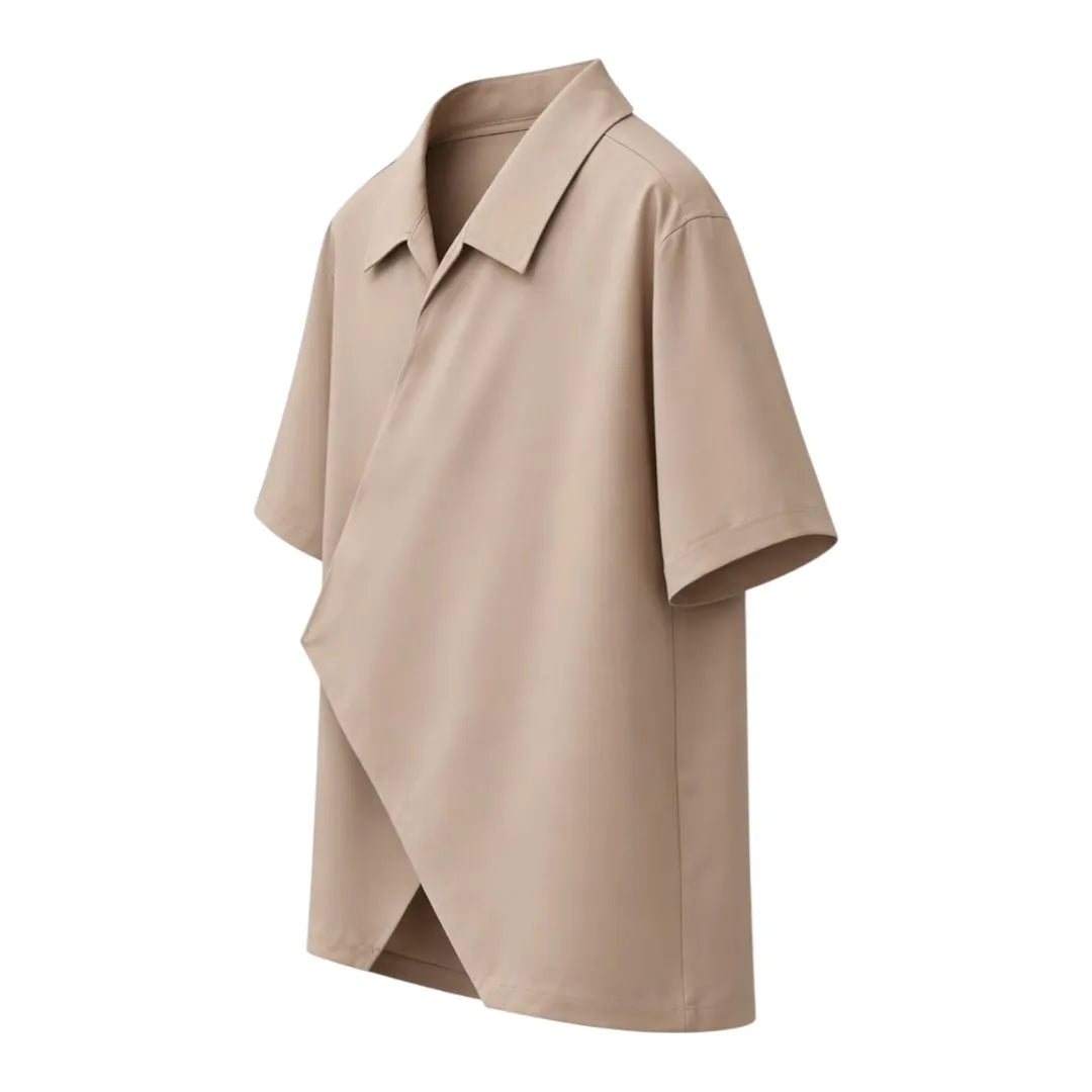 Darex Men’s Asymmetrical Button Design Shirt – Solid Beige, Regular Fit (Medium)