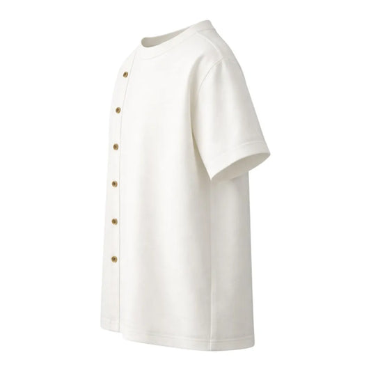 Darex Premium Button Detail Crew Neck T-Shirt (Size M) – White Minimal Modern Wear