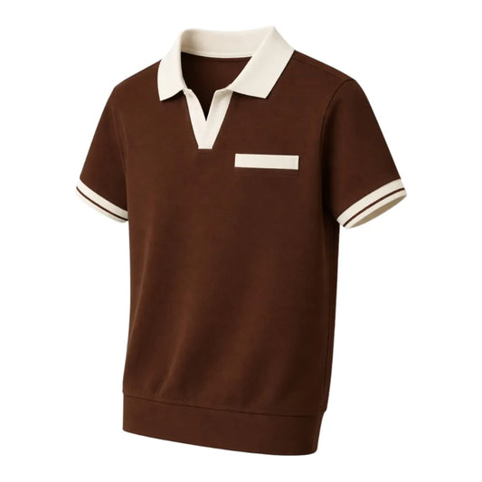 Darex Men’s Two-Tone Collared T-Shirt – Brown & Cream, Regular Fit (Medium)