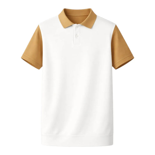 Darex Men’s Two-Tone Collared T-Shirt – White & Mustard, Regular Fit (M)
