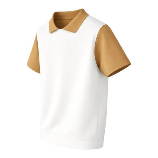 Darex Men’s Two-Tone Collared T-Shirt – White & Mustard, Regular Fit (M)