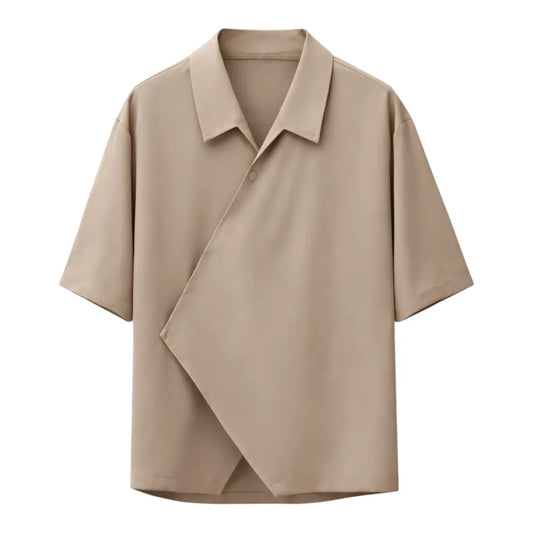 Darex Men’s Asymmetrical Button Design Shirt – Solid Beige, Regular Fit (Medium)