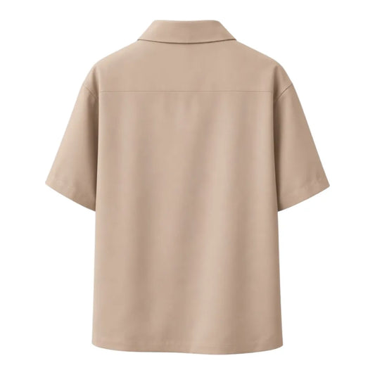 Darex Men’s Asymmetrical Button Design Shirt – Solid Beige, Regular Fit (Medium)