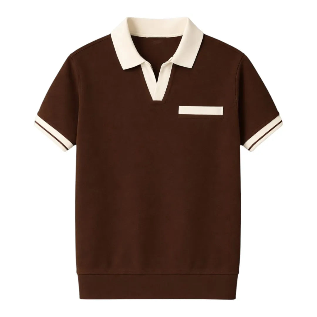 Darex Men’s Two-Tone Collared T-Shirt – Brown & Cream, Regular Fit (Medium)