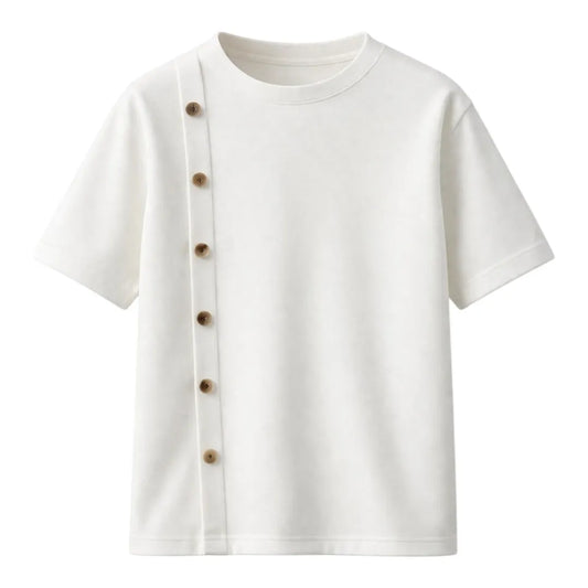 Darex Men’s Side Button Design T-Shirt – Solid White, Regular Fit (Medium)